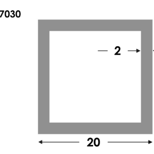 Aluminium Rechthoekige koker 20x20x2.0mm - Onbehandeld