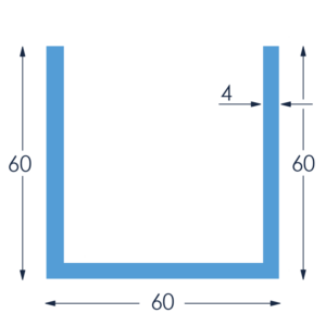 Aluminium U-profiel 60x60x60x4.0mm - Onbehandeld